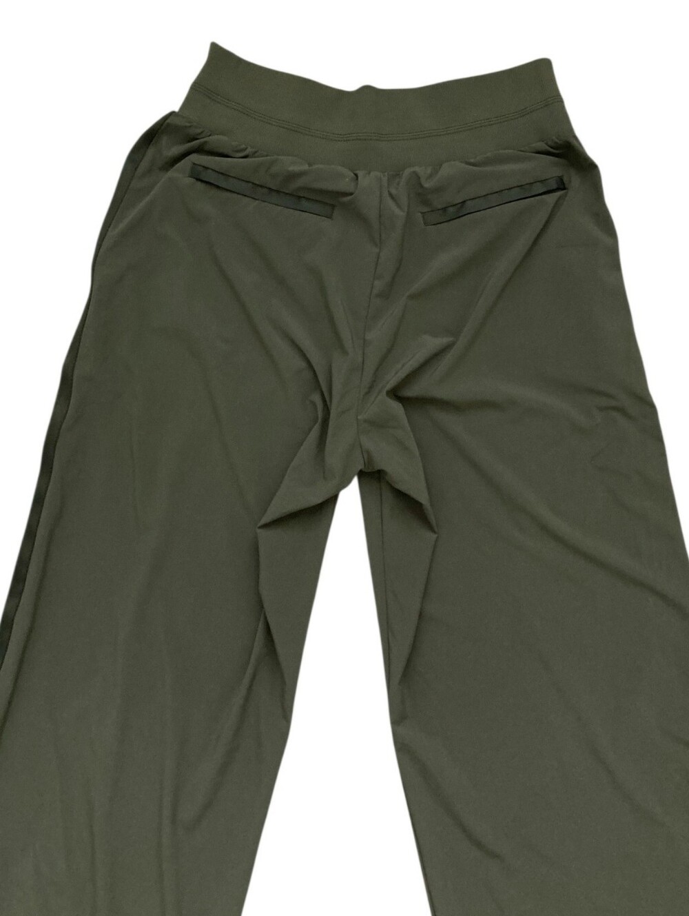 Athleta Nolita Wide Leg Pants 12 Tuxedo Stripe Olive Green Lightweight Trousers - Picture 11 of 12
